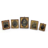 Five 19th century ambrotypes with ornate gilt metal mounts, the largest 12.5cm x 9.5cm : For Further