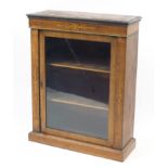 Victorian inlaid walnut pier cabinet with glazed door enclosing two shelves, 96cm H x 76cm W x