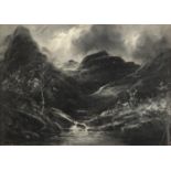 Samuel John Barnes - Mountainous landscape with river, signed oil on board, 30cm x 21.5cm