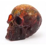 Cherry and butterscotch amber design skull, 15.5cm in length : For Further Condition Reports