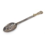 Antique Continental silver spoon, the bowl embossed with a serpent, indistinct impressed marks to