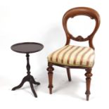 Victorian walnut chair and a mahogany tripod table, the chair 90cm high : For Further Condition