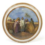 Large Victorian Prattware plaque printed with Christ in a cornfield after Henry Warren, 28.5cm in