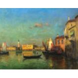 After Antoine Bouvard - Venice with gondolas, French School oil on board, framed, 48.5cm x 38.5cm