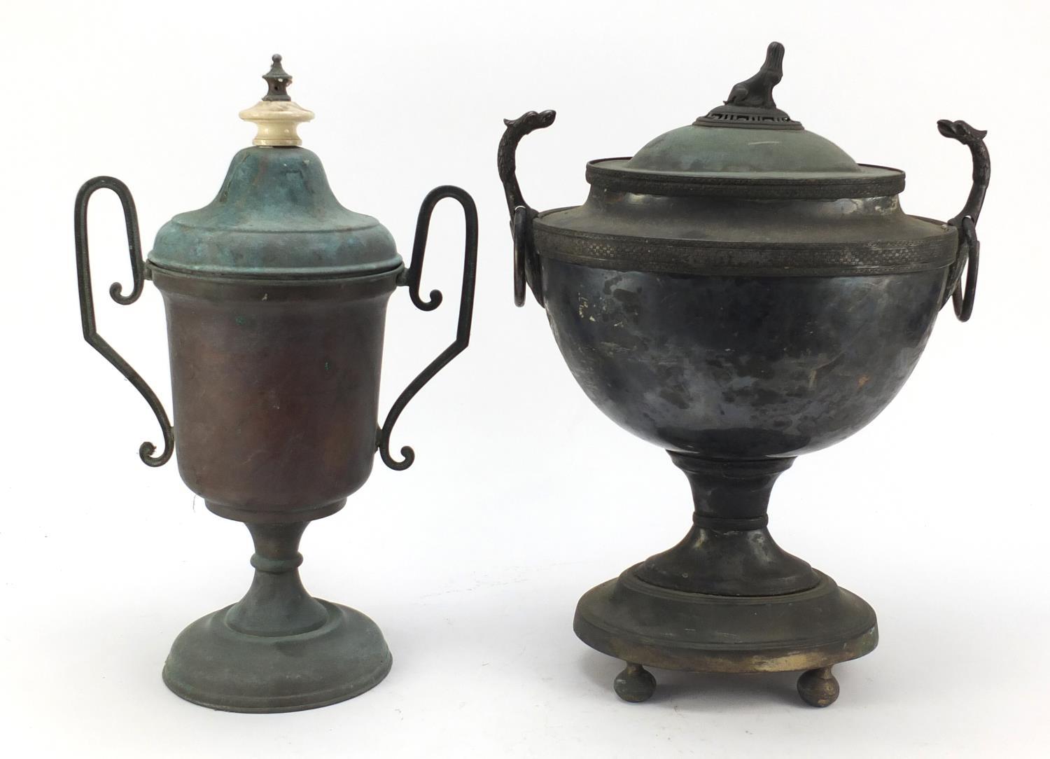 Two early 20th century samovars including one with female knop, the largest 43cm high : For - Image 3 of 6