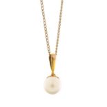 Ciro pearl pendant on a 9ct gold mount, with certificate, 1.7cm in length, on a 9ct gold necklace,