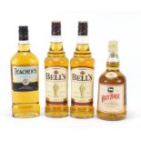 Four bottles of whiskey comprising White Horse, Teachers and Two Bells : For Further Condition