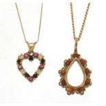 Two 9ct gold pendants set with colourful stones on 9ct gold necklaces, 6.5g : For Further