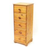 Slim pine five drawer chest, 113cm H x 44cm W x 40cm D : For Further Condition Reports Please