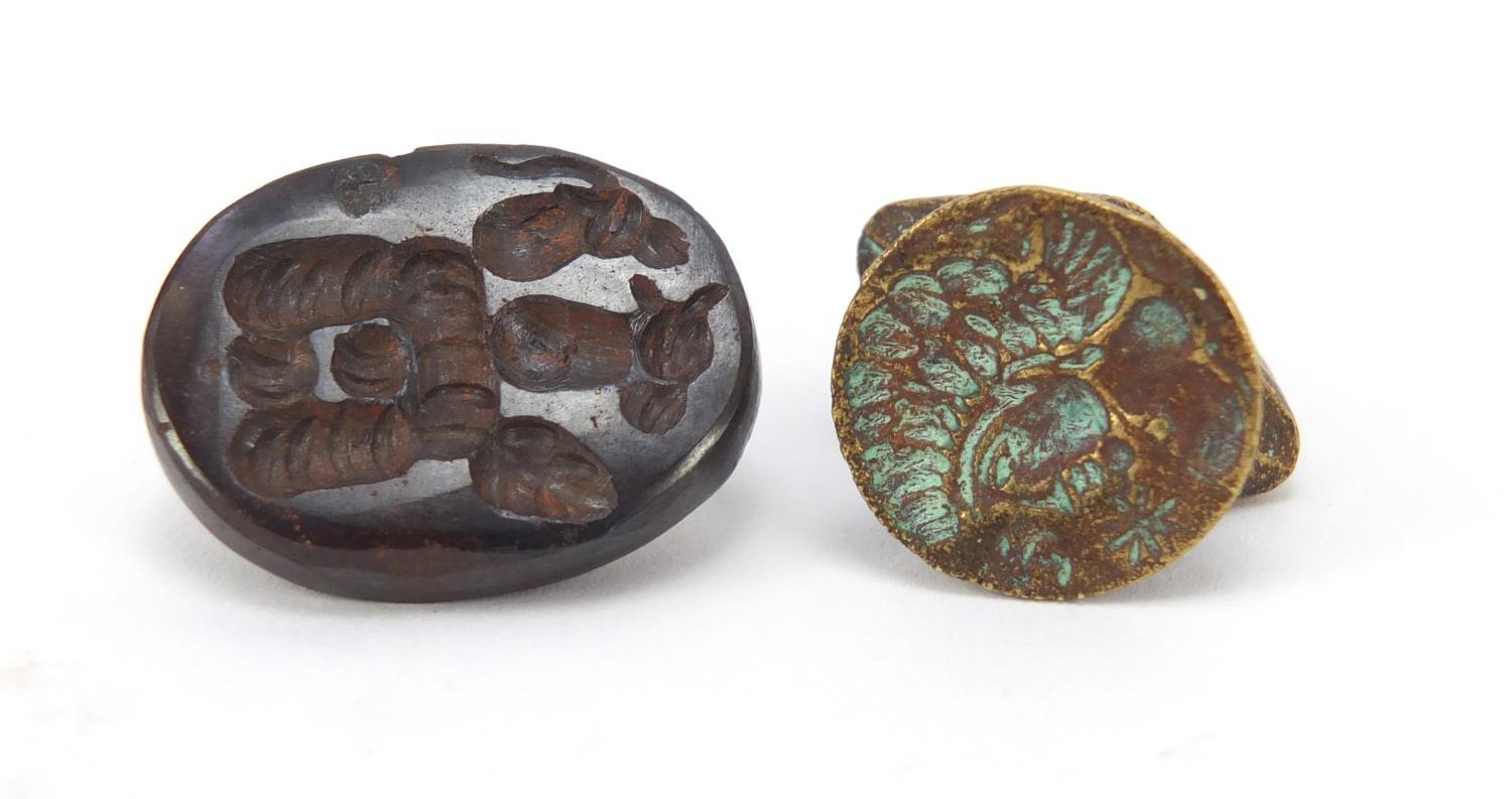 Two intaglio seals including a bronze example, the largest 2.5cm high : For Further Condition - Image 6 of 6