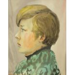 Head and shoulders portrait of a young boy, pencil and watercolour, bearing a signature A Airy,