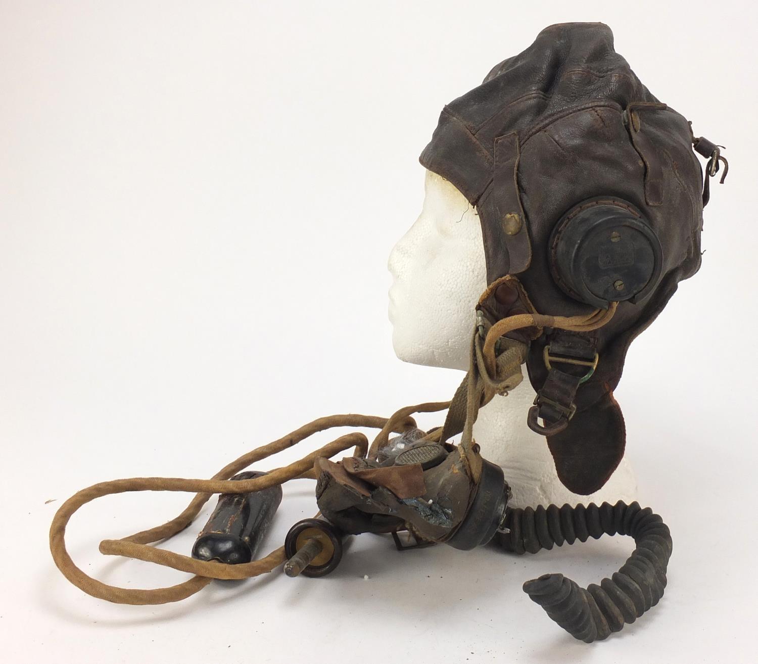 British military World War II leather flying helmet and gas mask with box : For Further Condition - Image 3 of 22