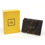 Fendi brown leather monogrammed wallet, 14cm wide, with box : For Further Condition Reports Please
