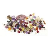 Loose semi precious stones including citrine, amethyst, blue John and quartz, 161.0g : For Further