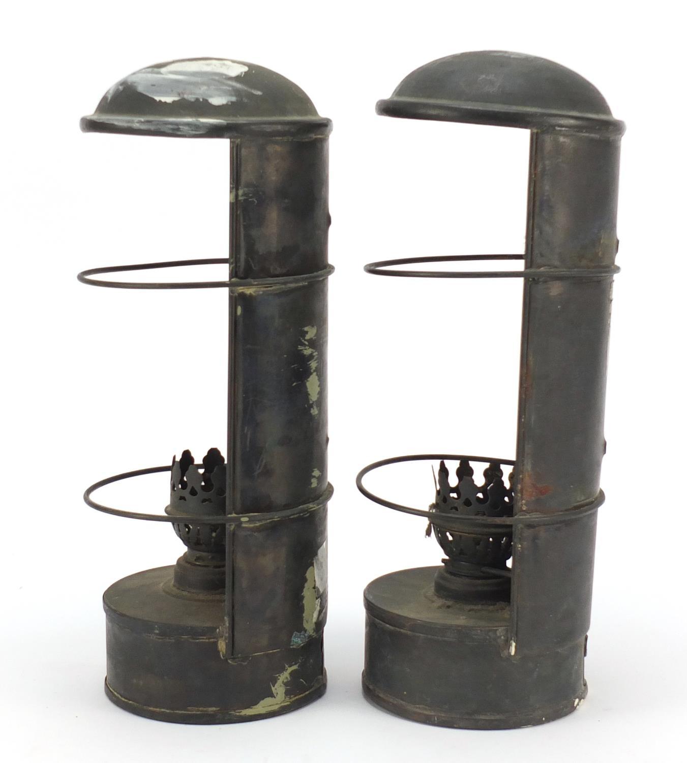 Pair of copper oil lanterns with dome tops, each 34cm high : For Further Condition Reports Please - Image 2 of 6