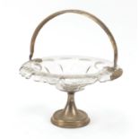 19th century French cut glass baskey with silver swing handle and pedestal, 28cm in diameter : For