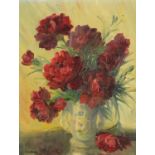 N le Bourq - Still life, flowers in a vase, Impressionist oil on canvas, framed, 34cm x 25cm