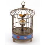 Brass clockwork automaton birdcage alarm clock with enamel bands, 19.5cm high : For Further
