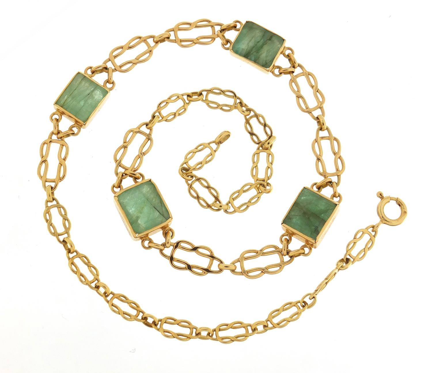 Designer 18ct gold emerald necklace, 44cm in length, 25.8g : For Further Condition Reports Please - Image 2 of 4