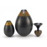 Three Andrew Hill Raku pottery vases, the largest 25cm high : For Further Condition Reports Please