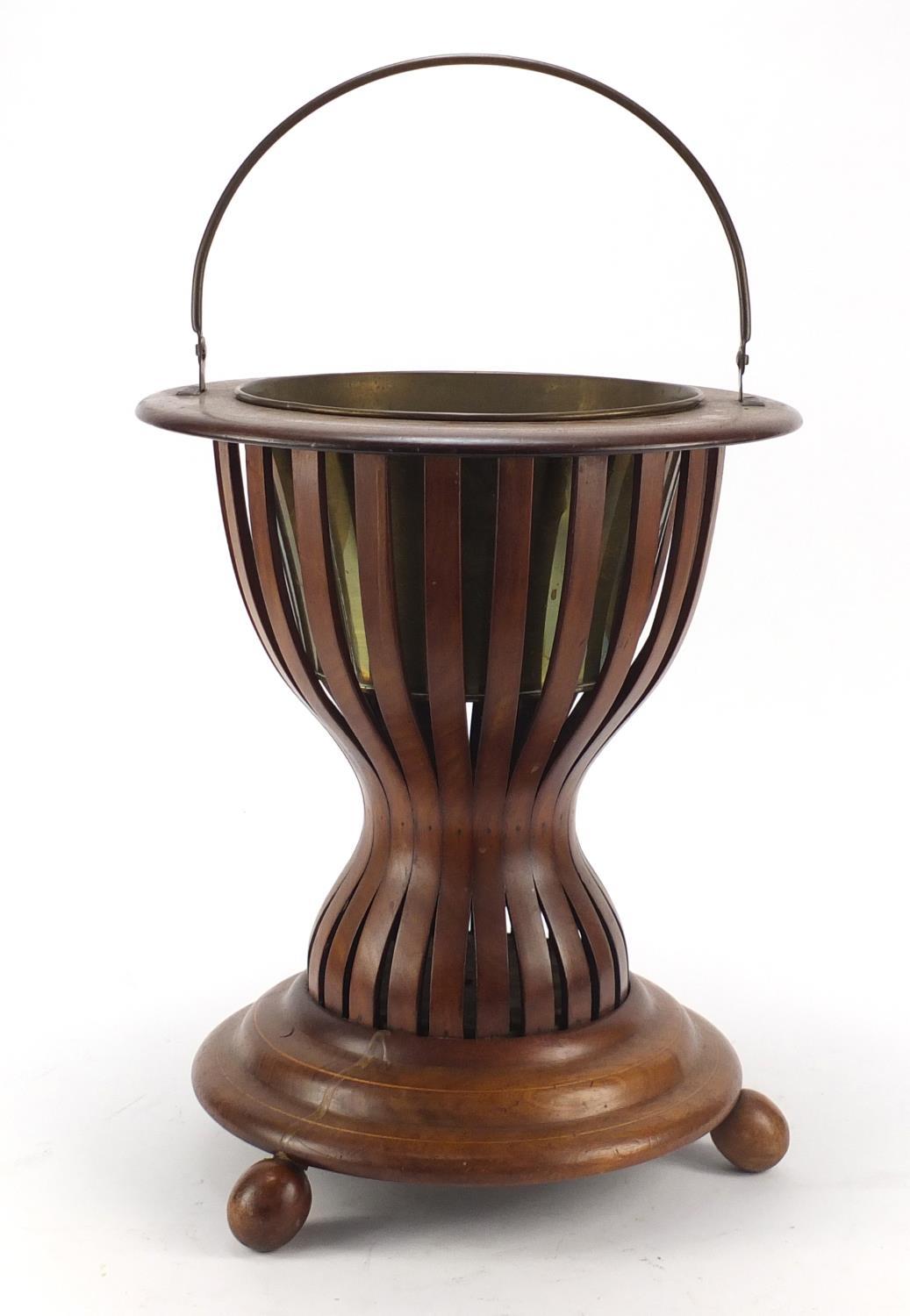 Regency style inlaid mahogany ice bucket with brass liner and swing handle, 41cm high : For - Image 4 of 6