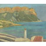 Forrest Hewit - From My bedroom window, coastal landscape, oil on canvas, label verso, framed,
