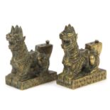 Pair of Chinese bronzed dragons, each 11cm high : For Further Condition Reports Please Visit Our