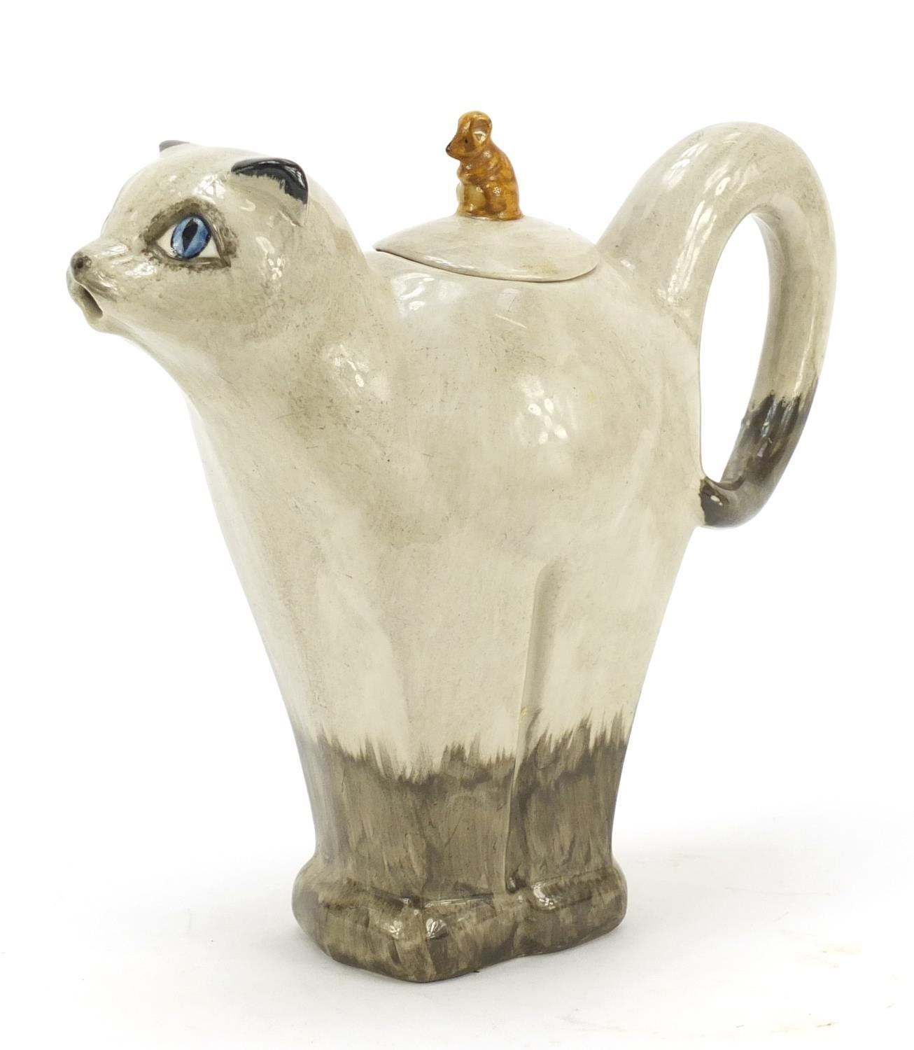 Novelty Carlton Ware coffee pot in the form of a cat and mouse, 21cm high : For Further Condition