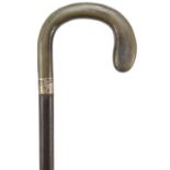 Rosewood walking stick with horn handle, silver collar and horn ferule, 93.5cm in length : For