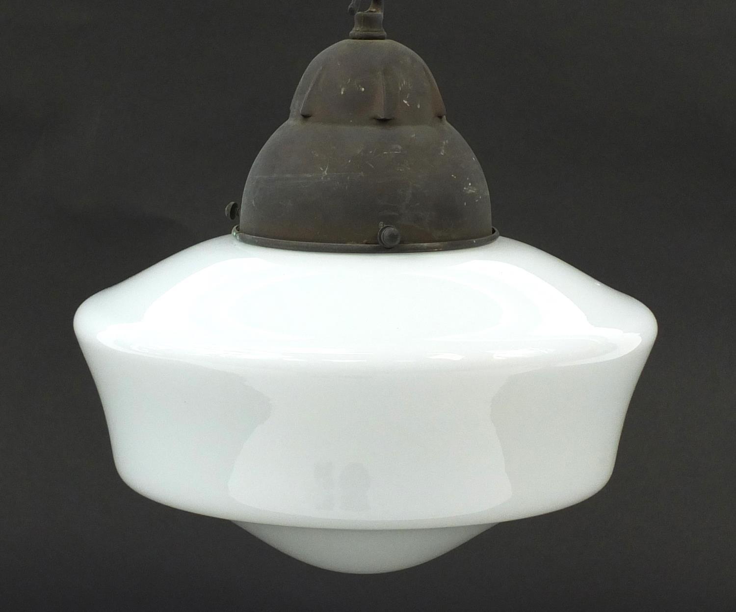 Two Art Deco glass light pendants with fittings including a frosted and clear glass example, the - Image 2 of 10