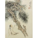 Attributed to Daqian Zhang - Man under a pine tree, Chinese ink and watercolour on paper with