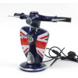 Novelty vespa design table lamp with Union Jack : For Further Condition Reports Please Visit Our