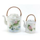 Two Chinese porcelain teapots hand painted with ducklings in water, the largest 25cm high : For