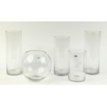 Four as new cylindrical glass vases and fish bowl by Ayubo, the largest 35cm high : For Further