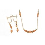 9ct gold and coral necklace with matching earrings, the necklace 40cm in length, 2.5g : For