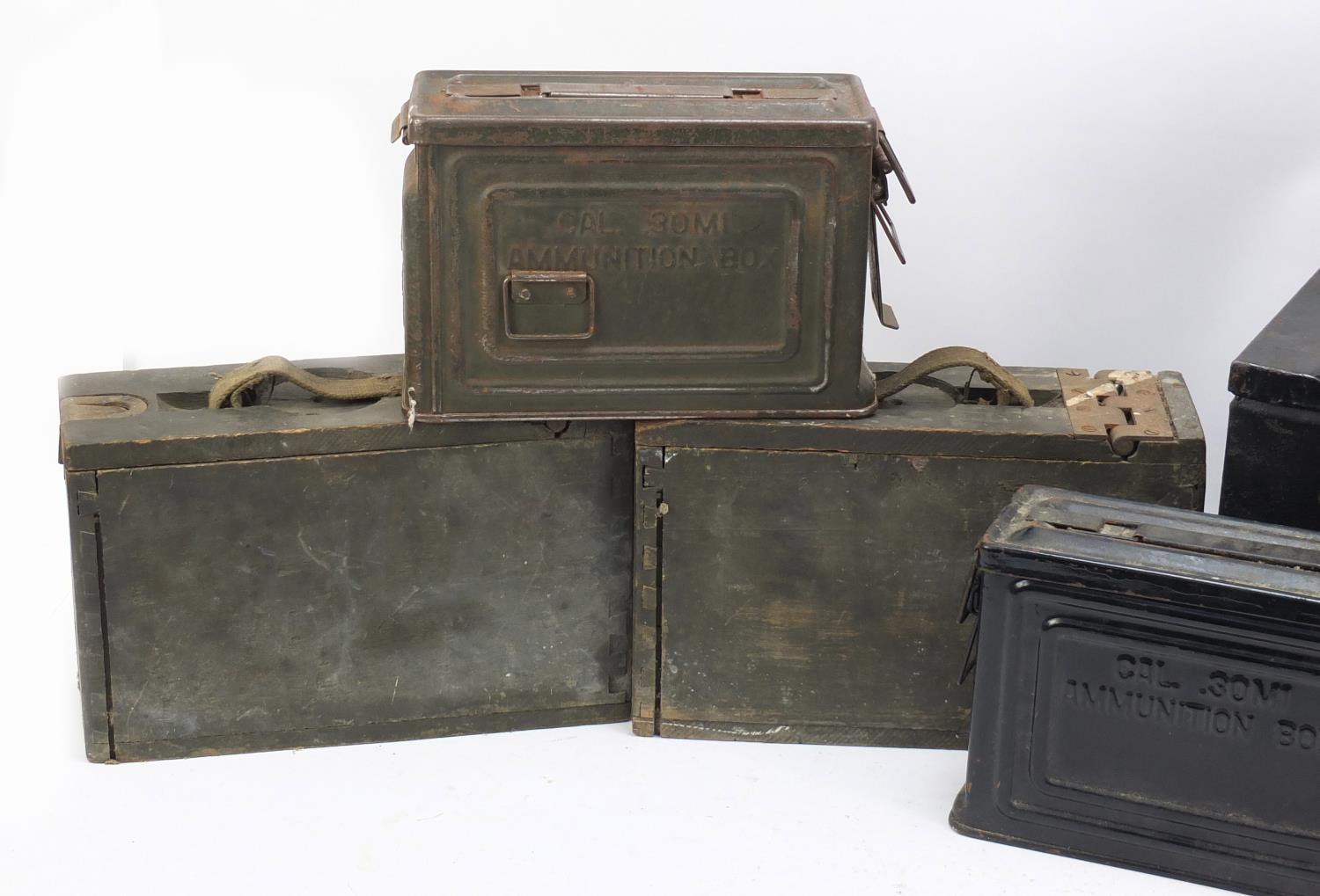 Five military interest wooden and tin ammunition cases and one other, the largest 45cm wide : For - Image 2 of 6