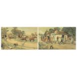 Gilbert S Wright - And Olde time encounter and a tandem race, pair of coloured coaching prints,
