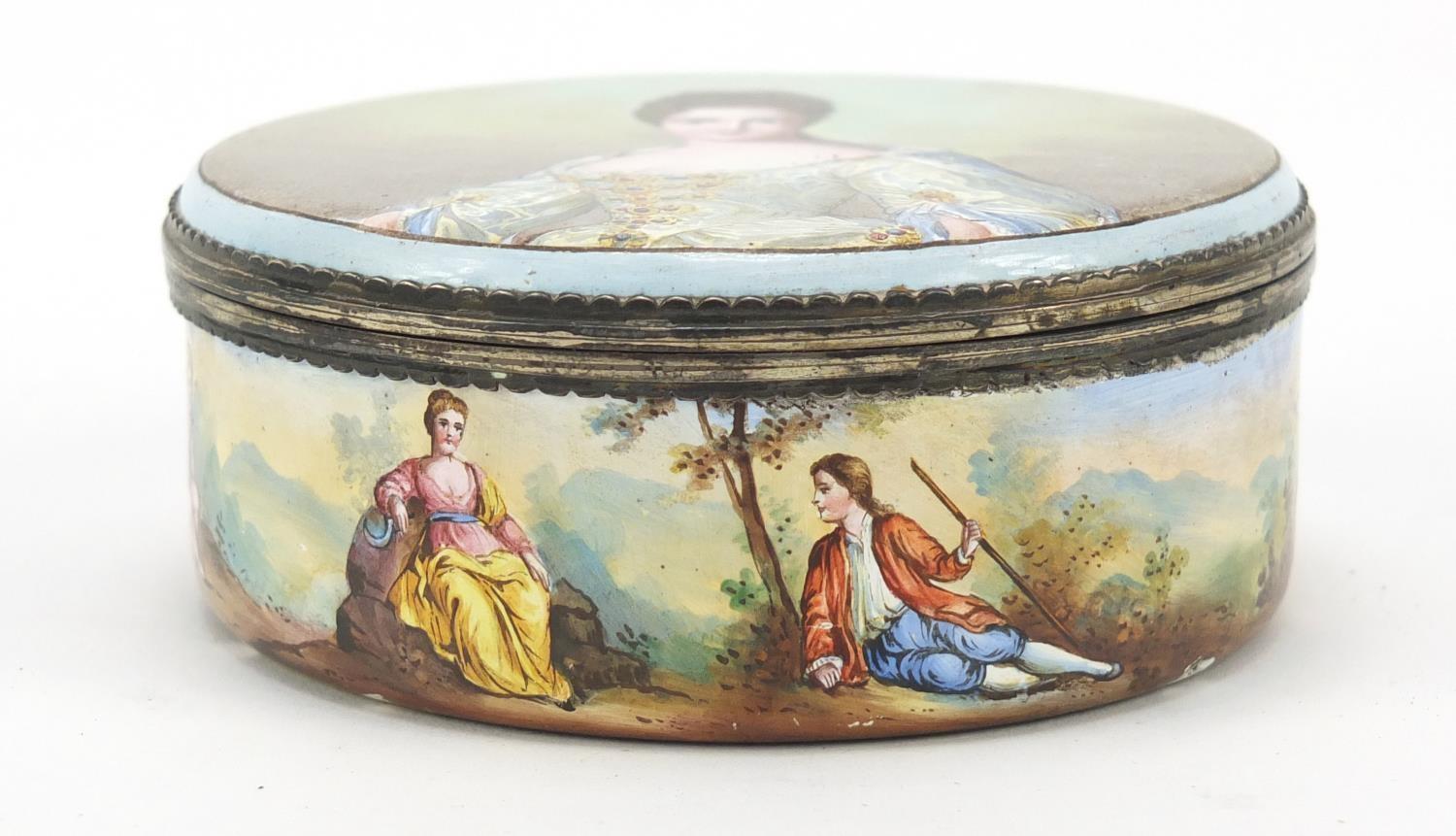 18th century continental silver mounted enamel box and cover, probably French, the lift of lid - Image 2 of 10