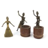 Three African Benin style bronzed figures, the largest 13.5cm high : For Further Condition Reports