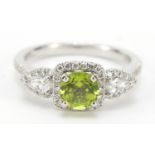 14ct white gold peridot and diamond ring, size N, 4.0g : For Further Condition Reports Please