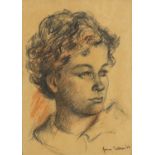 Portrait of a young female, crayon and charcoal, bearing an indistinct signature and Penzance