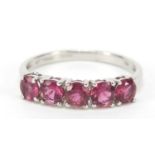 9ct white gold pink stone ring, size N, 1.7g : For Further Condition Reports Please Visit Our