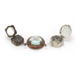 Three military/naval interest compasses, the largest 10cm in diameter : For Further Condition