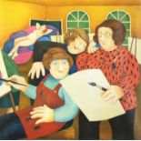 Beryl Cook - Artists in a studio, pencil signed print in colour, mounted, framed and glazed, 42cm