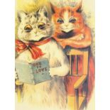 Louis Wain - Two cats, print in colour, mounted, framed and glazed, 28cm x 20cm excluding the