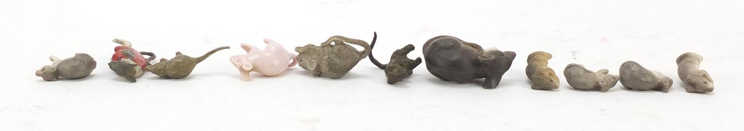 Eleven porcelain, bronze and metal mice, the largest 4cm in length : For Further Condition Reports - Image 5 of 5