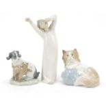 Two Nao animal groups and a Lladro figure of a young boy, the largest 21cm high : For Further