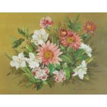 Pamela Dovis - Still life flowers, heightened watercolour, mounted, framed and glazed, 32cm x 25cm