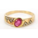 Unmarked gold ruby and diamond ring, size Q, 3.7g