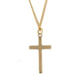 9ct gold cross pendant on a 9ct gold necklace, 60cm in length, the pendant 3.5cm high, total 11.8g